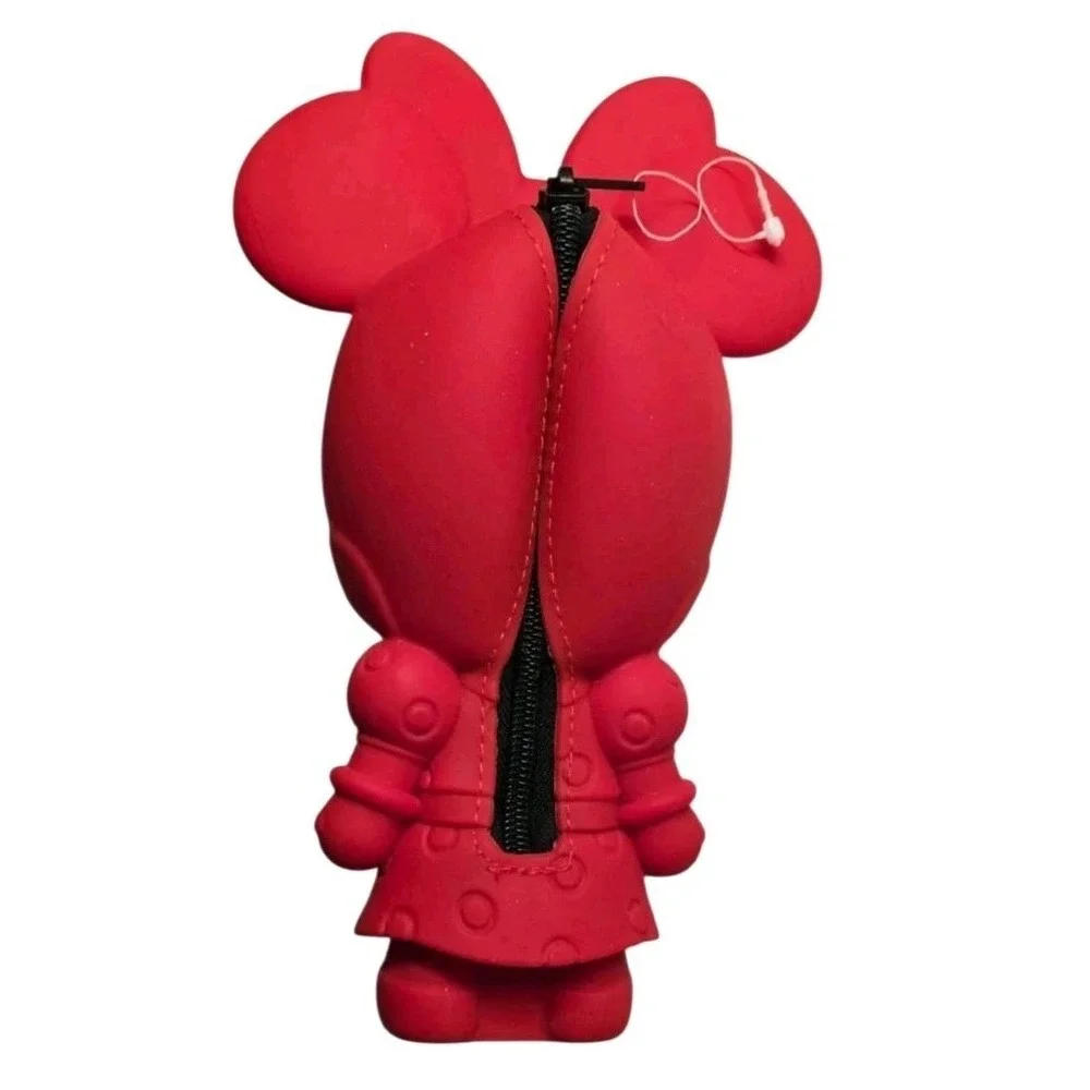 NWOT Back To School DISNEY Minnie Mouse Red Silicone Pencil coin case  9.25 X 6